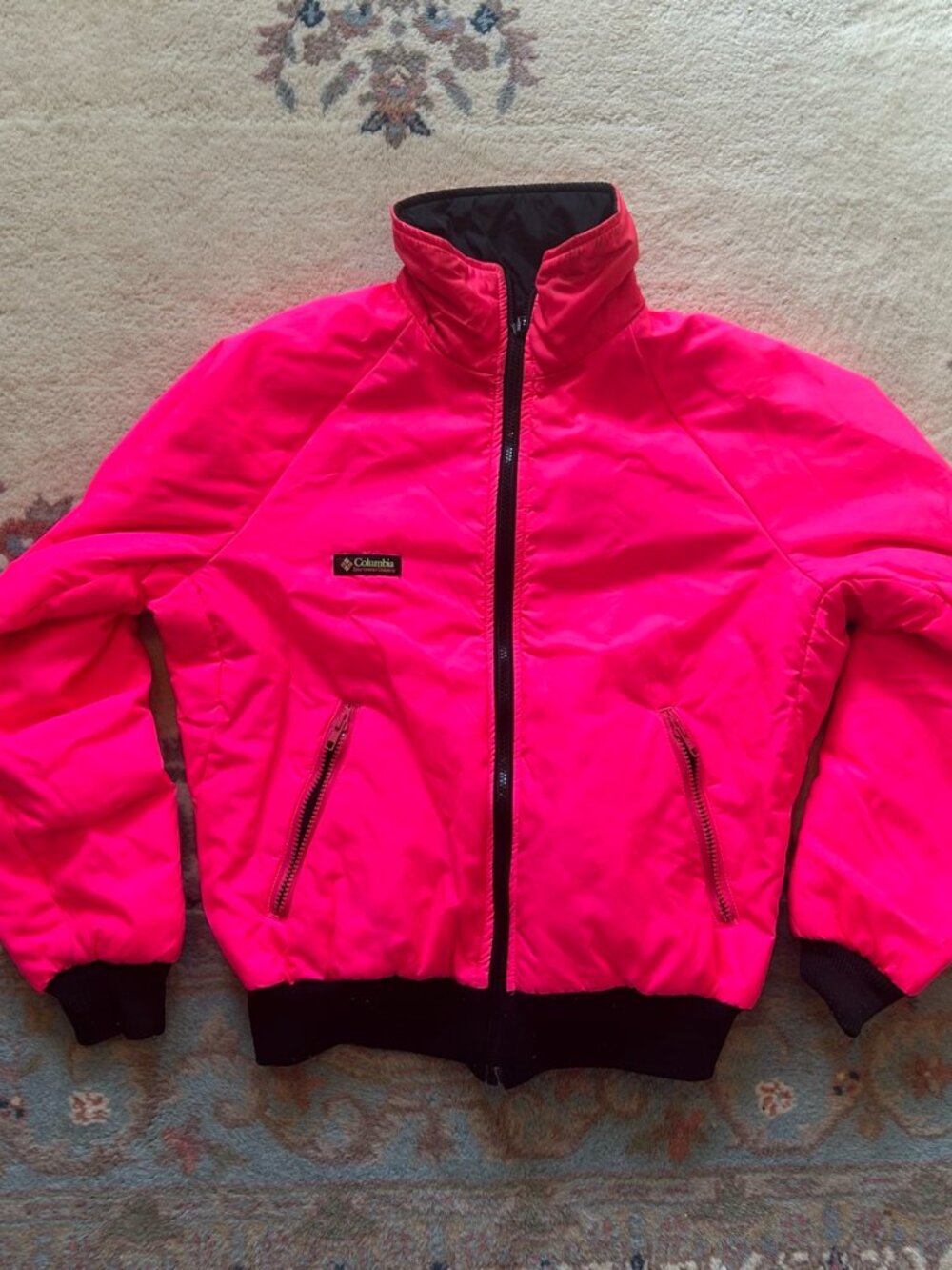 Vintage 80s 90s Columbia Neon Pink Insulated Bomber Jacket Retro